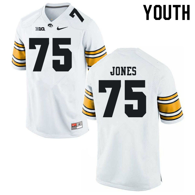 Youth #75 Logan Jones Iowa Hawkeyes College Football Jerseys Sale-White - Click Image to Close